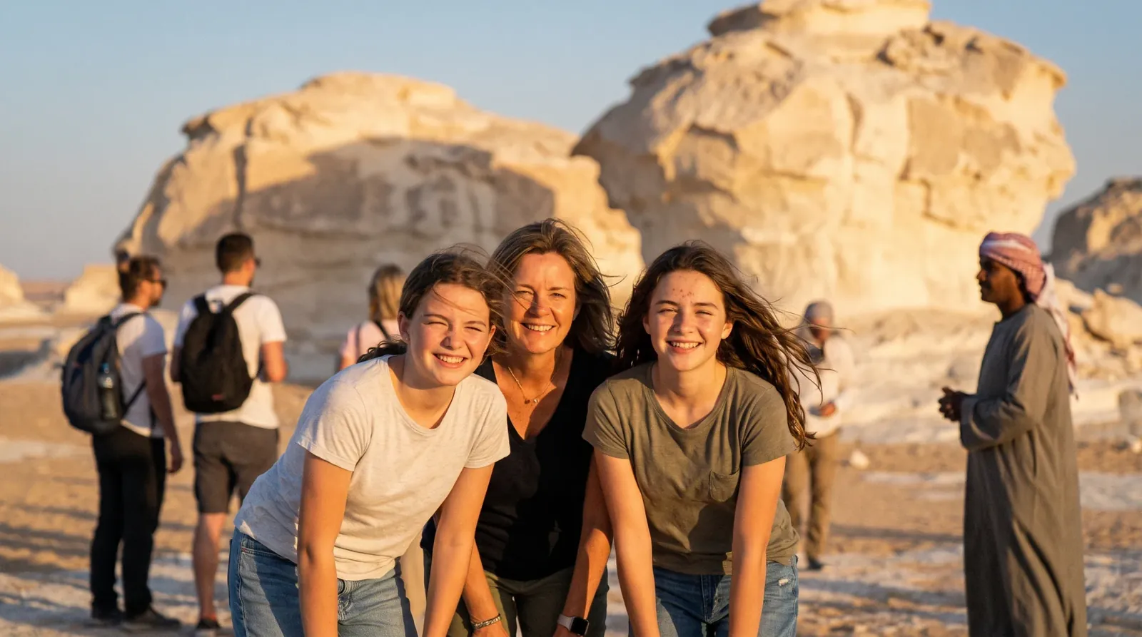 Reisende bei White Desert, Farafra – 11-tägige Reise nach Kairo, Luxor & Oasen