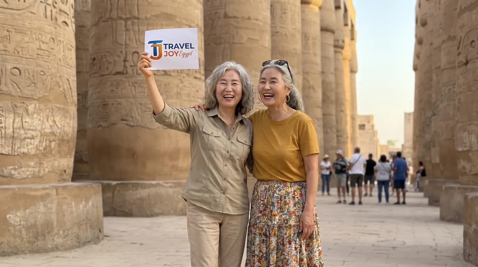 Viajeros en Karnak Temple, Luxor – Tour en grupo de 11 días por Egipto: Pirámides, Nilo y Mar Rojo