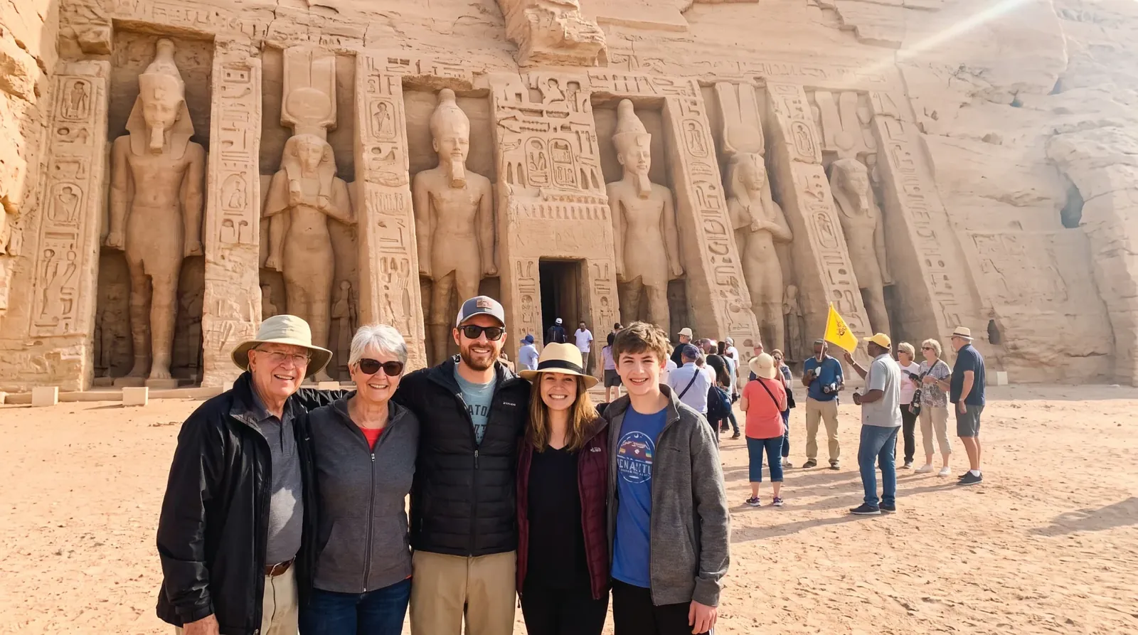 Viajeros en Abu Simbel Temples, Aswan – Tour en grupo de 11 días por Egipto: Pirámides, Nilo y Mar Rojo