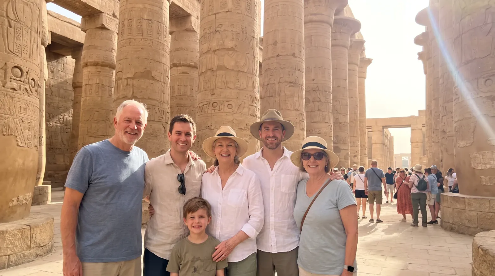Viajeros en Karnak Temple, Luxor – Expedición Grand Egypt de 11 Días