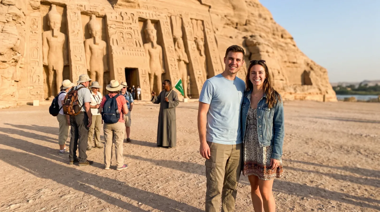 Viajeros en Abu Simbel Temples, Aswan – Expedición Grand Egypt de 11 Días