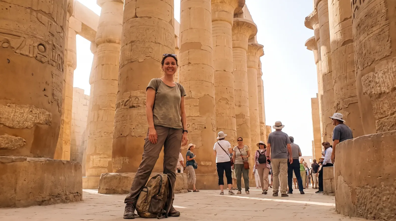 Viajantes em Karnak Temple, Luxor – Cruzeiro de 12 dias no Egito, Nilo e Jordânia