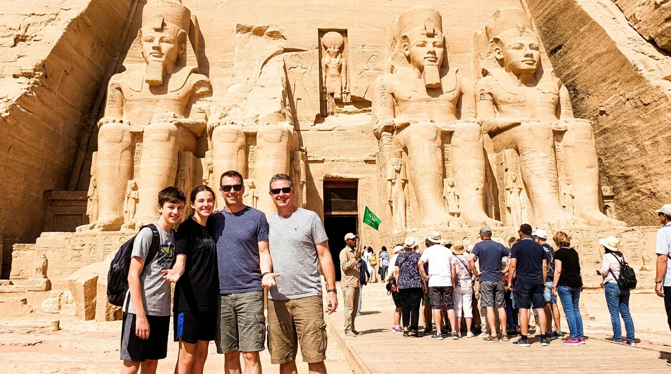 Reisende bei Abu Simbel Temples, Aswan – 12-tägige Ägypten-Überlandexpedition