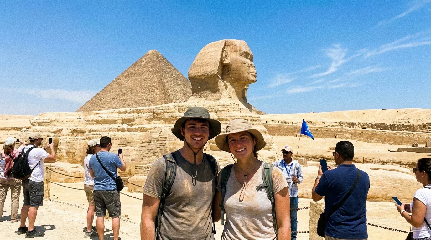 Viajeros en Great Sphinx of Giza – Aventura Familiar en Egipto de 13 Días y Crucero por el Nilo