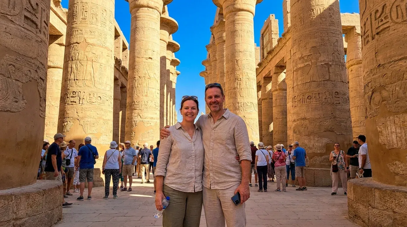 Cestovatelé u Karnak Temple, Luxor – 13denní nádherná egyptská tour pro seniory