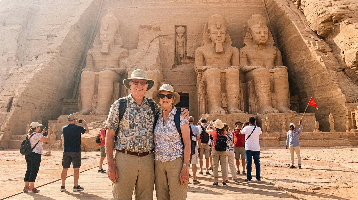 Viajeros en Abu Simbel Temples, Aswan – 13-Días Tierra de los Faraones y Mar Rojo