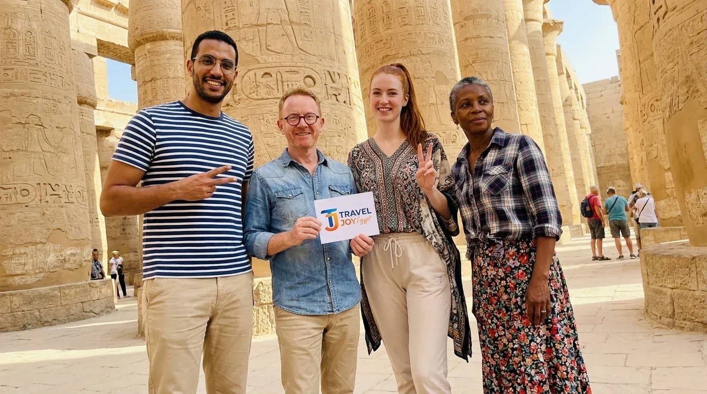 Viajeros en Karnak Temple, Luxor – 13-Días Tierra de los Faraones y Mar Rojo