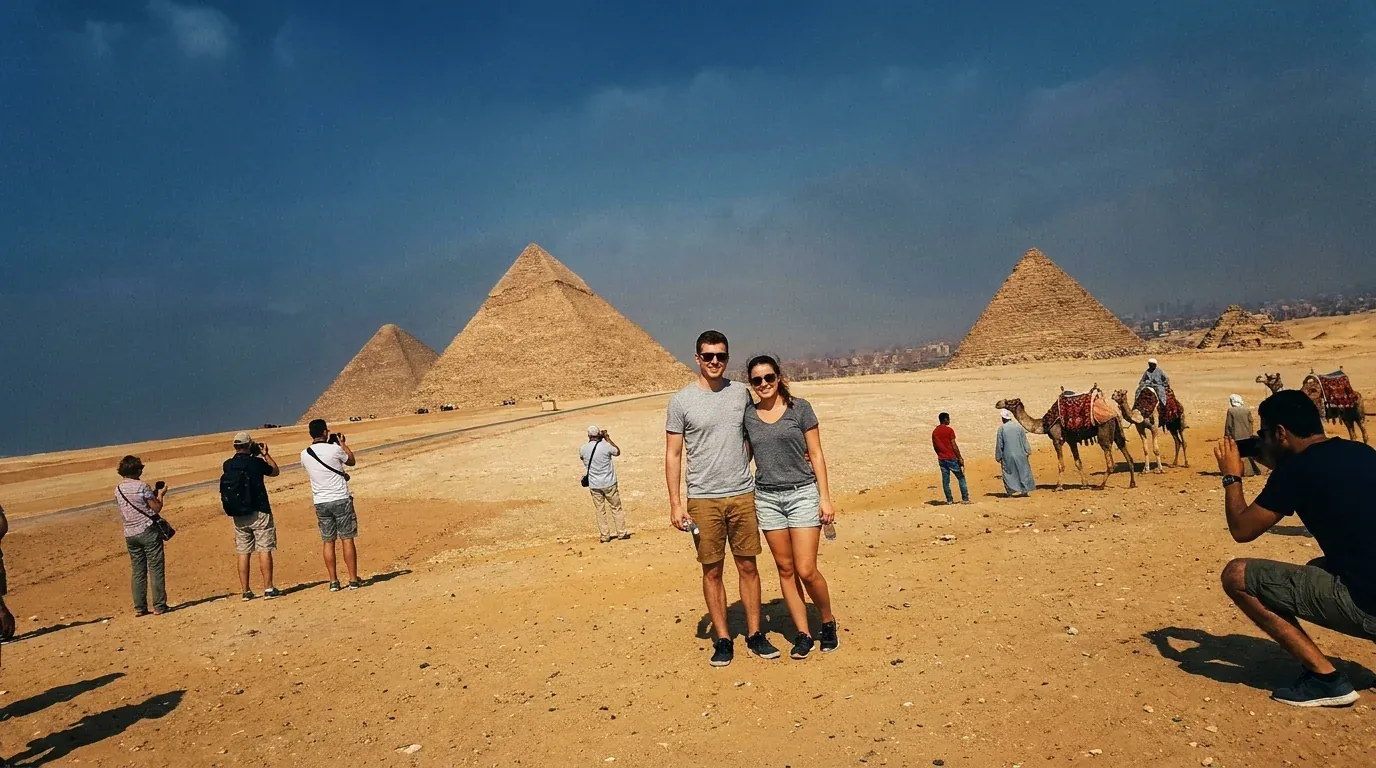 Viajeros en Pyramids of Giza, Cairo – Paquete de viaje terrestre de 14 días por Egipto y Turquía