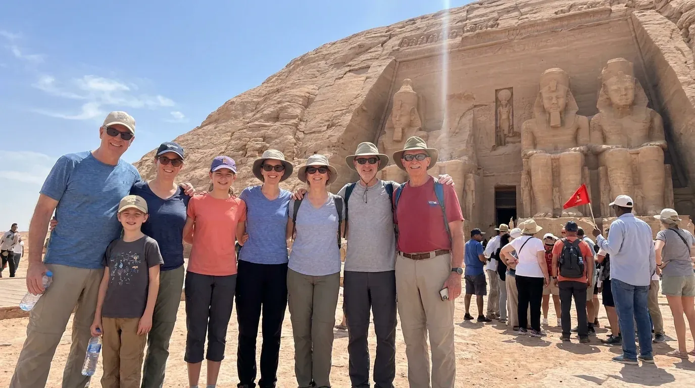 Viajantes em Abu Simbel Temples, Aswan – Tour de Luxo no Egito e Cruzeiro pelo Nilo de 14 Dias