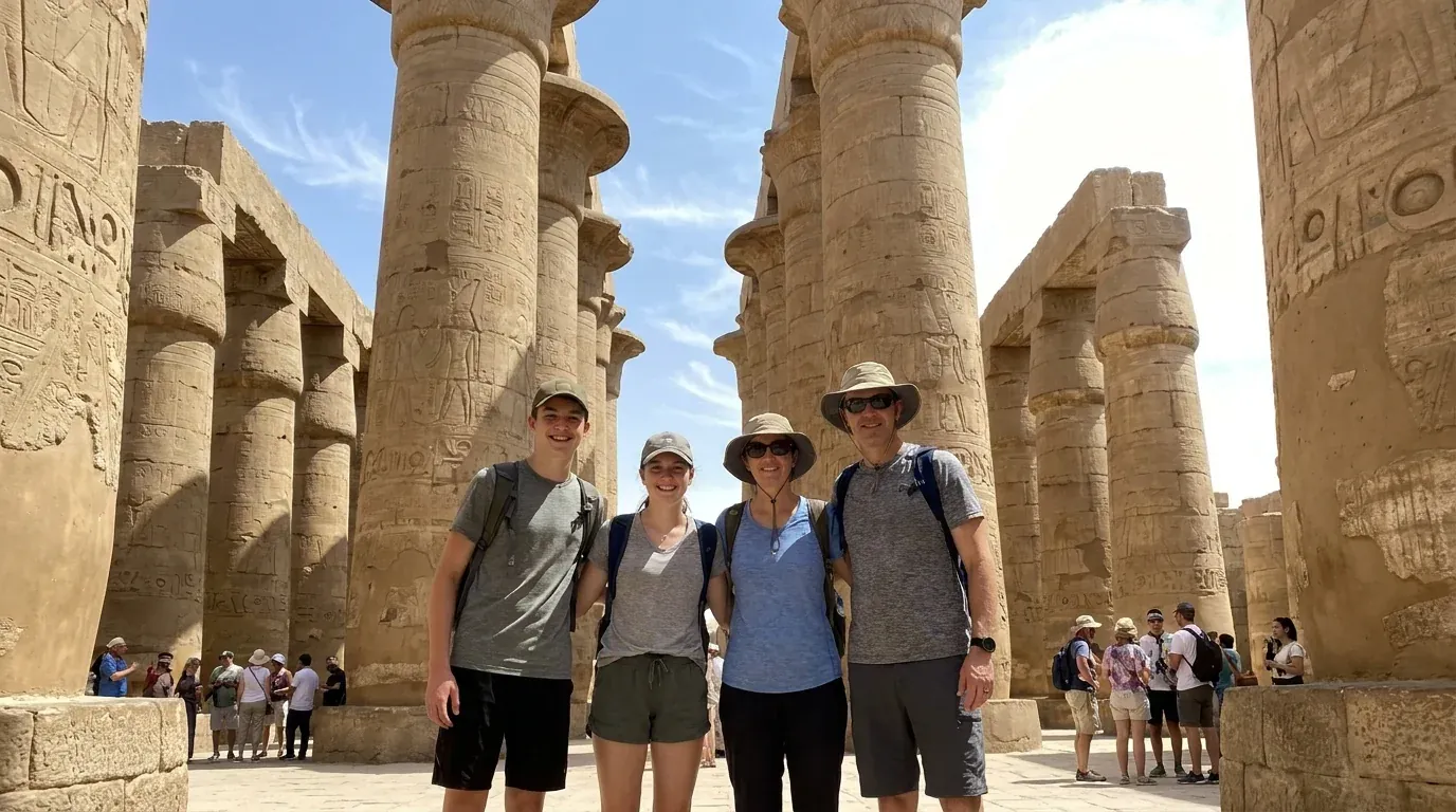 Cestovatelé u Karnak Temple, Luxor – 14denní ultimátní cesta po Egyptě: Pyramidy, Níl a Rudé moře
