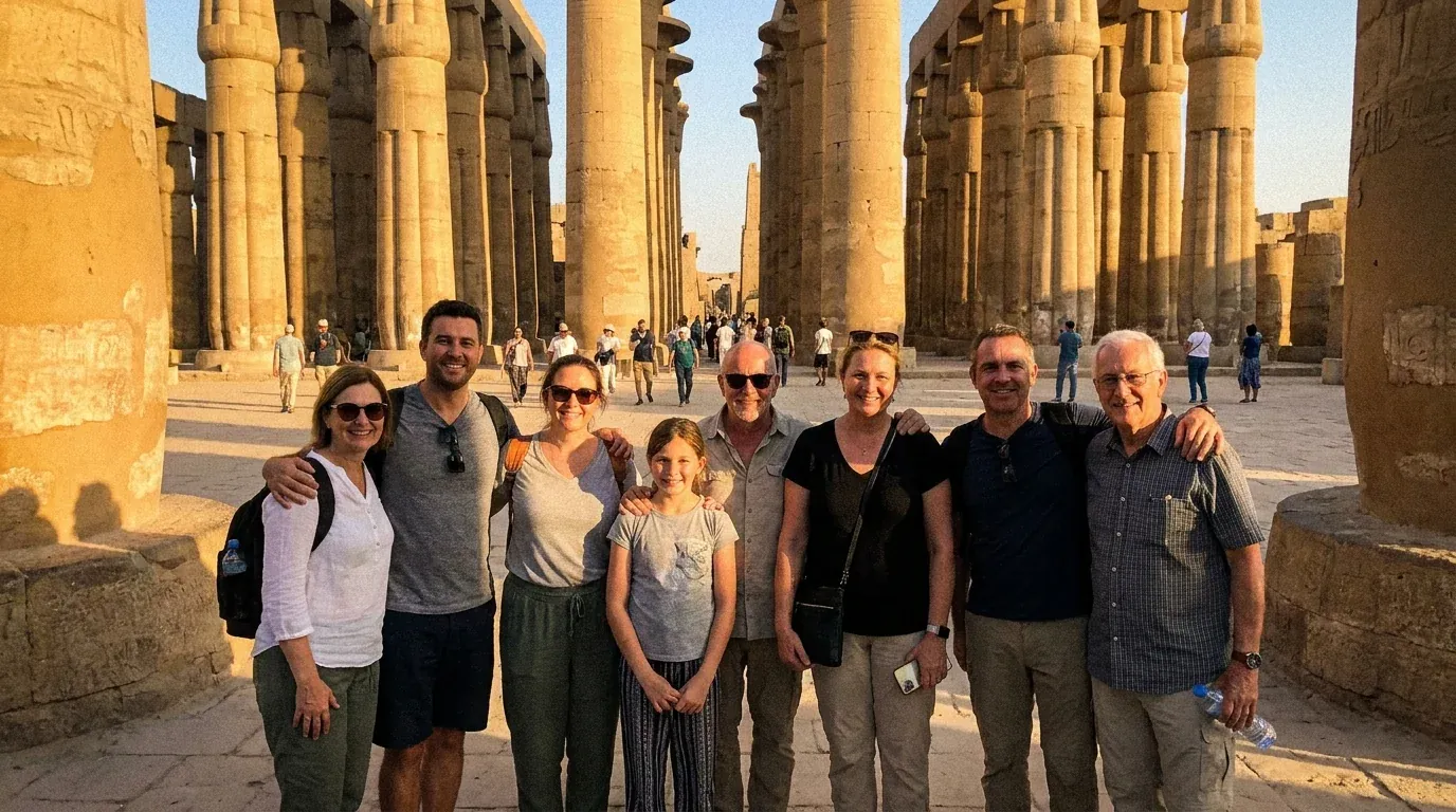 Cestovatelé u Karnak Temple, Luxor – 15denní ultimátní objevná cesta po Egyptě