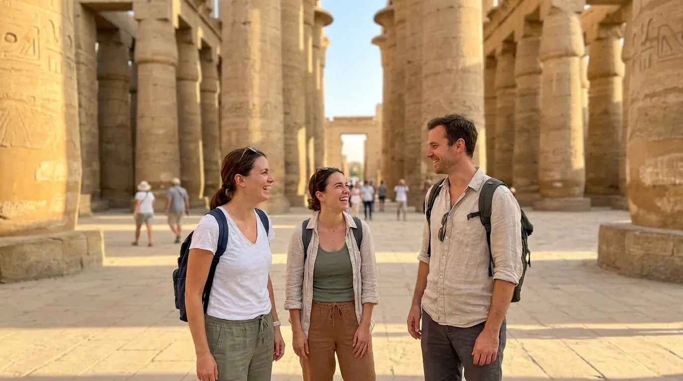 Viajantes em Karnak Temple, Luxor – Tour de Natal e Ano Novo no Egito