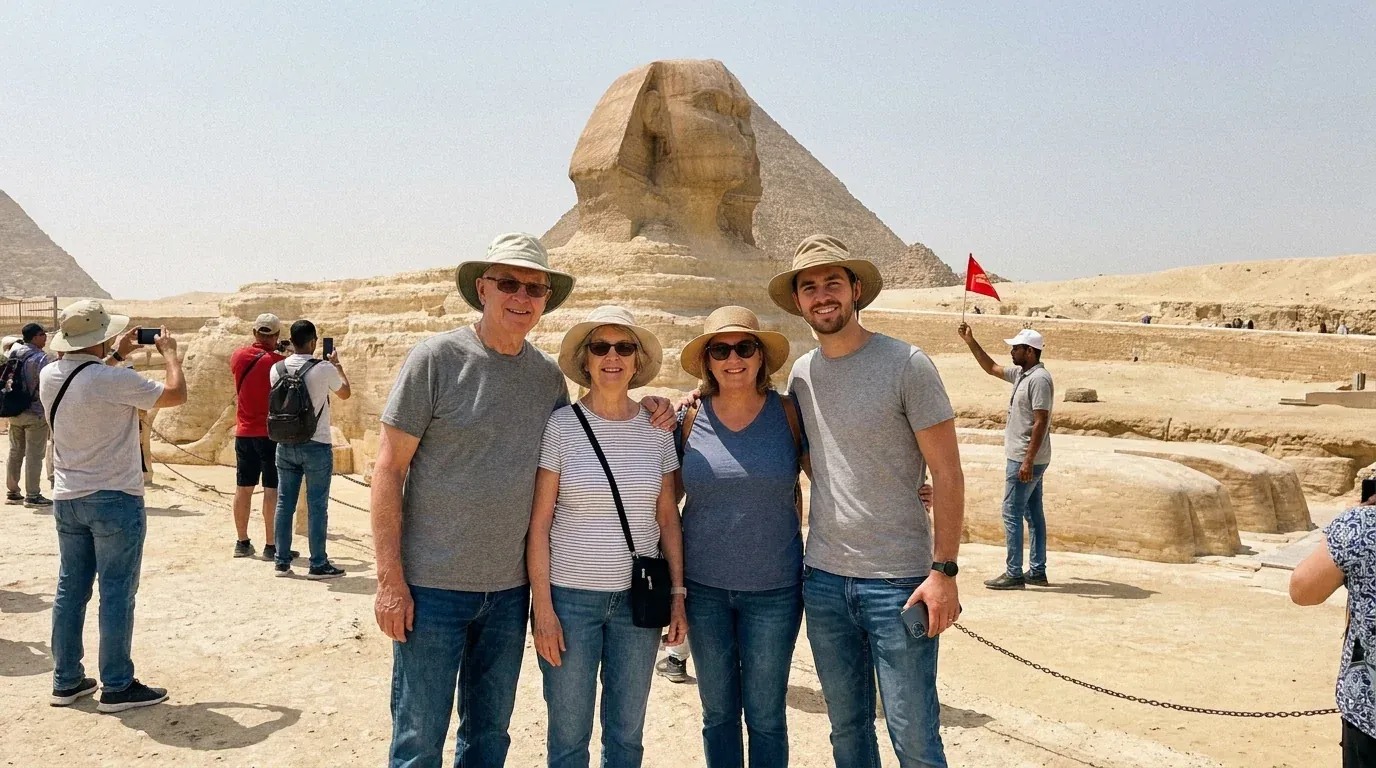 Reisende bei Great Sphinx of Giza – Ägypten & Jordanien Überland: 15 Tage antike Wunder