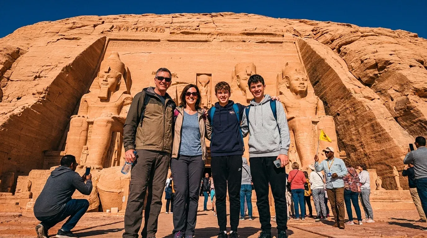Viajantes em Abu Simbel Temples, Aswan – Pacote turístico maravilhoso de 15 dias no Egito