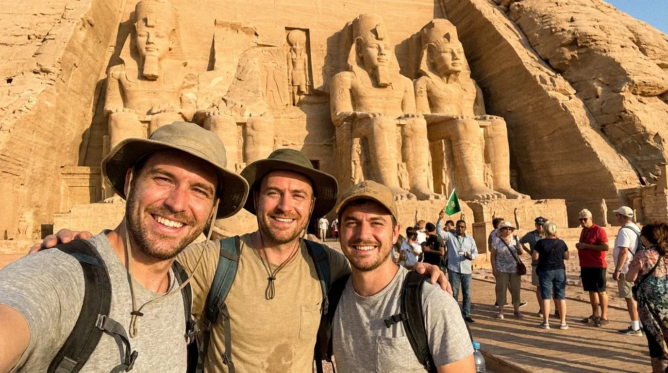Viajeros en Abu Simbel Temples, Aswan – Tour de Descubrimiento Definitivo de Egipto de 16 Días