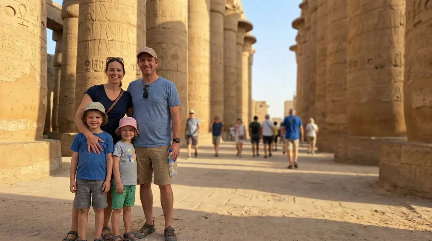 Cestovatelé u Karnak Temple, Luxor – 17 dní Egypt a Jordánsko: Pyramidy, Petra, plavba po Nilu