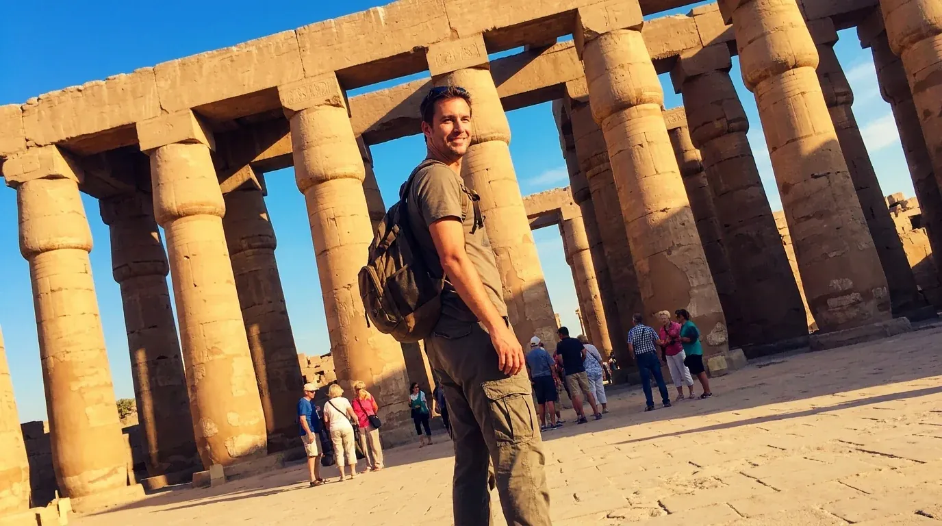 Viajeros en Karnak Temple, Luxor – Tour de Egipto de 19 Días por Tierra