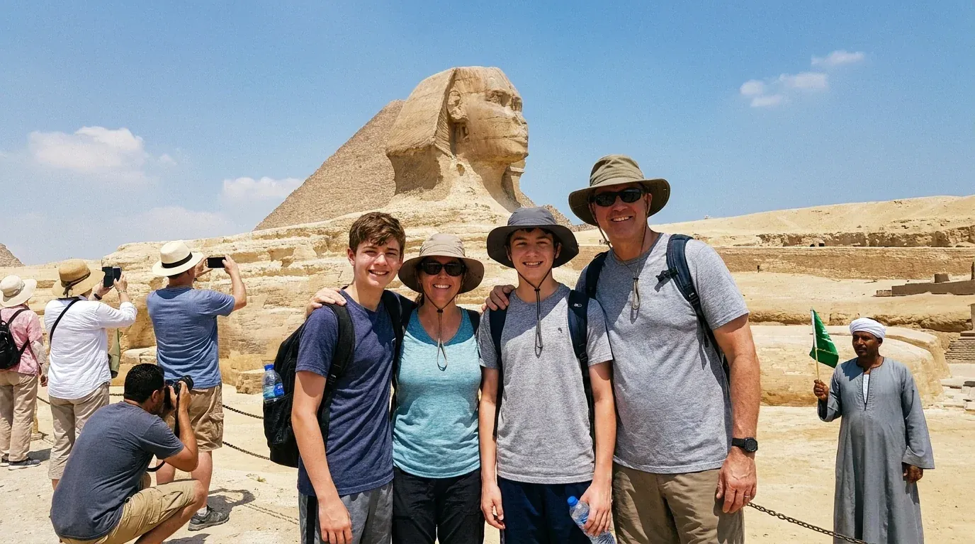 Reisende bei Great Sphinx of Giza – 2 Tage Kairo und Luxor per Flug, Hin- und Rückflug