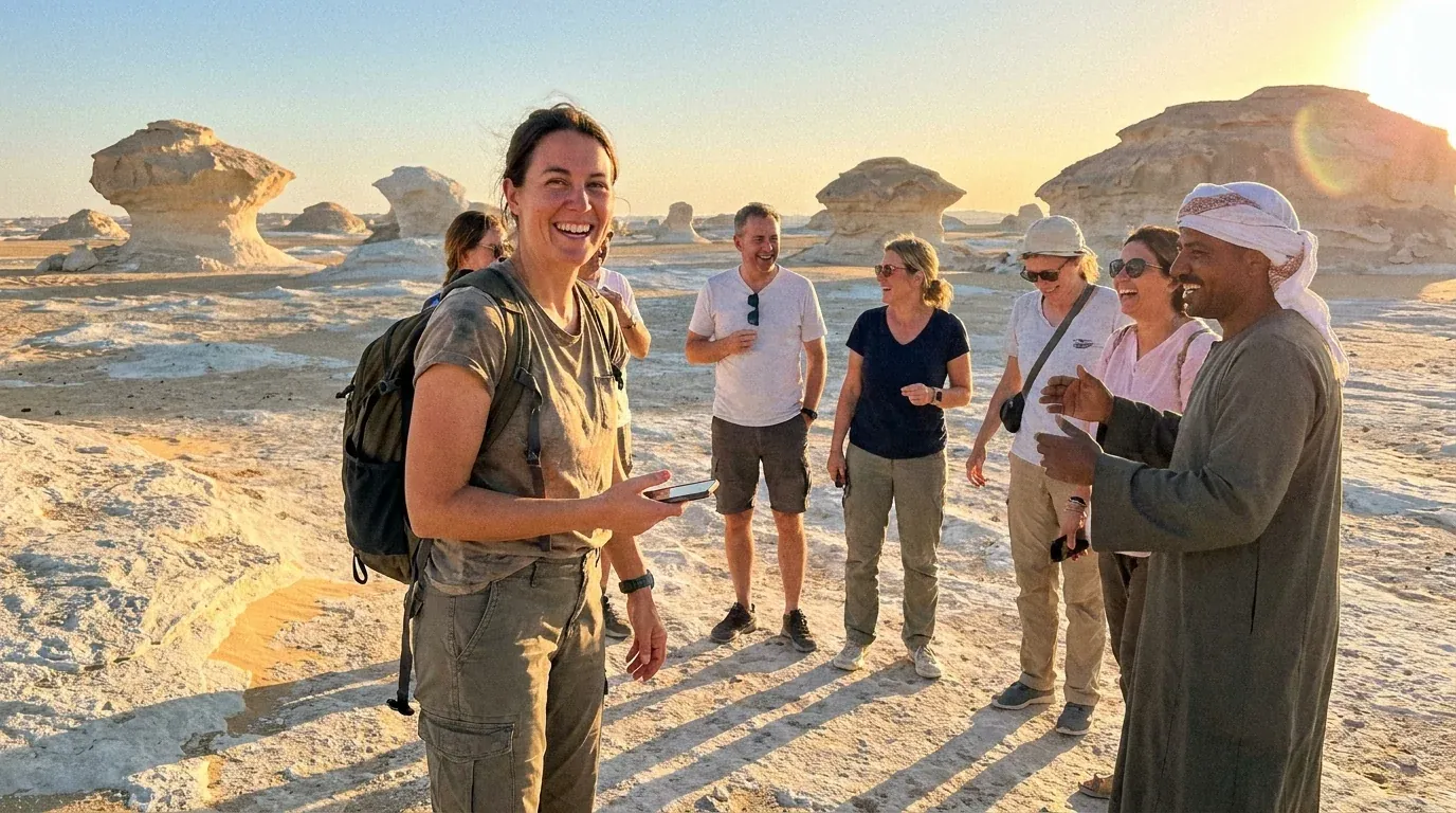 Viajeros en White Desert, Farafra – 21 Días de Senderismo y Odisea en el Antiguo Egipto