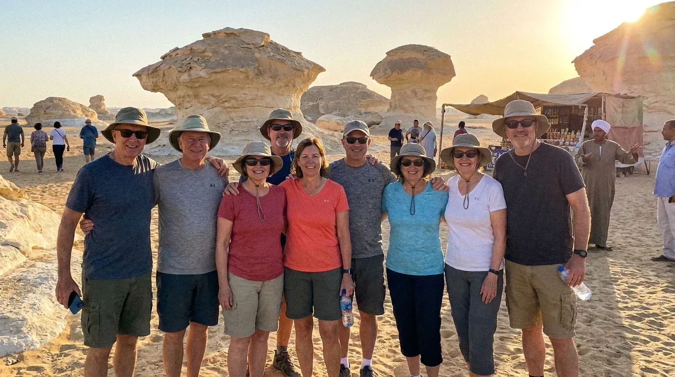 Viajantes em White Desert, Farafra – Tour Grandioso pelo Egito de 21 Dias com Cruzeiro pelo Nilo