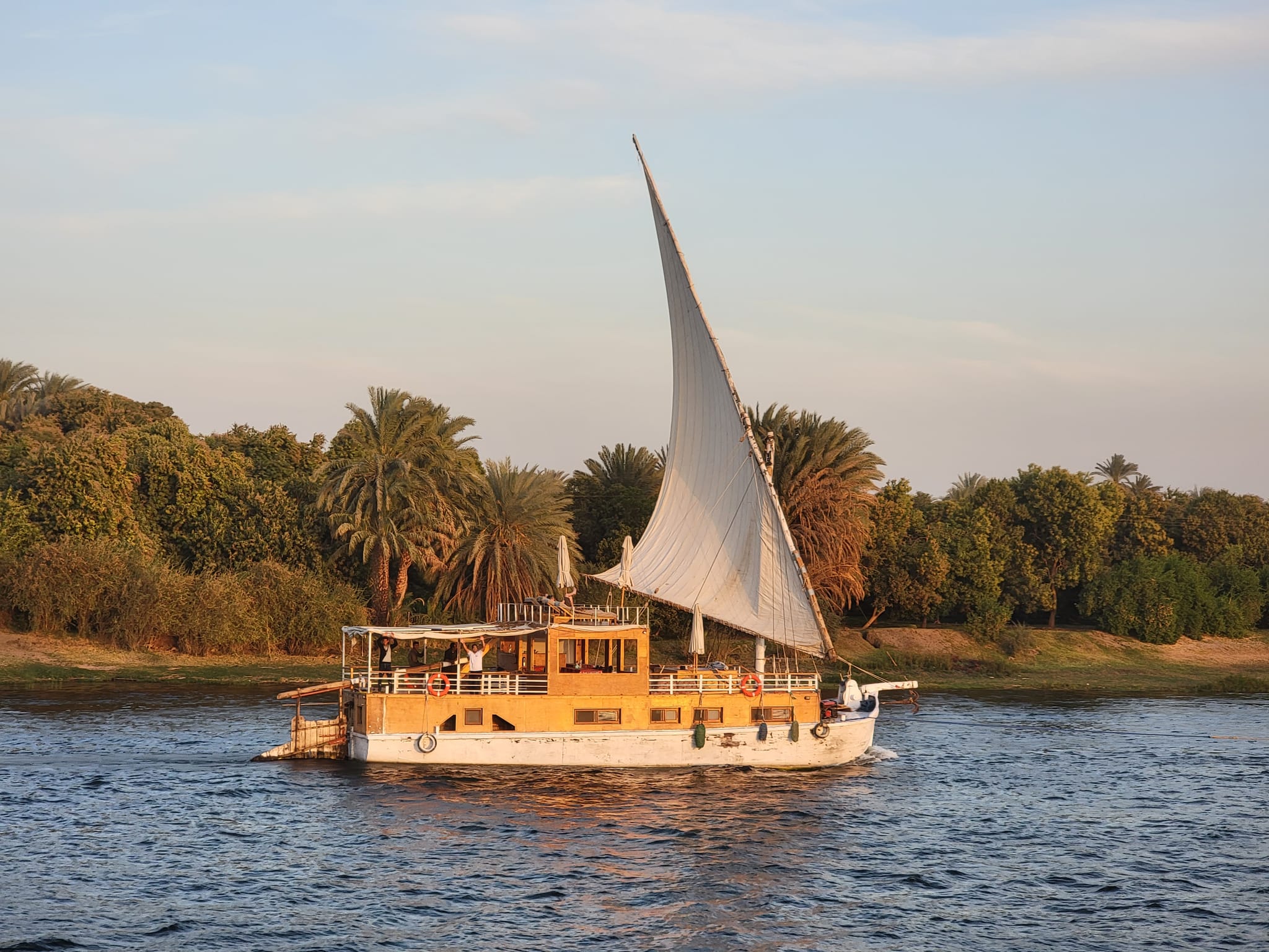 Dahabiya traditional sailing boat on the Nile river Egypt