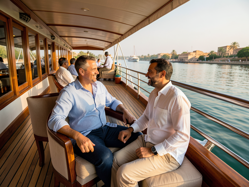 Couple relaxing on a Nile cruise deck